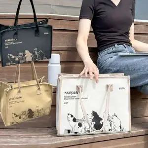 WL 캣그림 고양이 캐주얼 토트 데일리 가벼운 수납 여성 핸드백