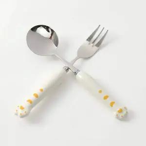 [RIZPICK]TBZ 화이트 호랑이발 휴대용 숟가락 포크 세트 육아용품