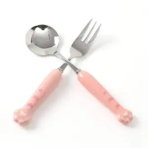 [RIZPICK]TBZ 핑크 호랑이발 휴대용 숟가락 포크 세트 이유식용품