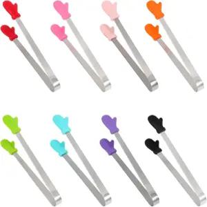 유세노라 8PCS 실리콘 미니 집게 글러브 모양 음식 사탕 제공용 컬러풀한 작은 애피타이저 간식 칩 피클
