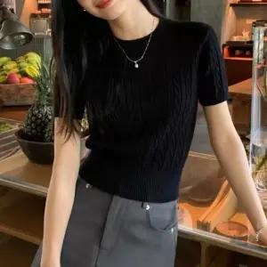 여성 데일리 패션 꽈배기 니트 반팔티 LK-T022