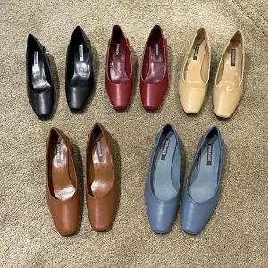 레더 스퀘어 펌프스 뮬 로우힐 LK-Q816