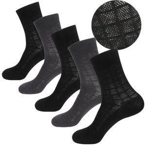 남성용 순면 100% 여름 망사 메쉬 비지니스 중목 장목 양말 5켤레