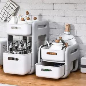 슬라이딩 이동식 2단 선반 양념통 화장품 정리 트롤리 주방 카페