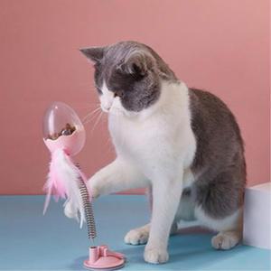 흡착식 깃털 탄성 스프링 간식볼 캣토이/ 놀이 훈련 장난감 고양이
