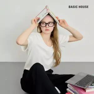 베이직하우스 여성 라운드넥 오버핏 모달스판 반팔티셔츠