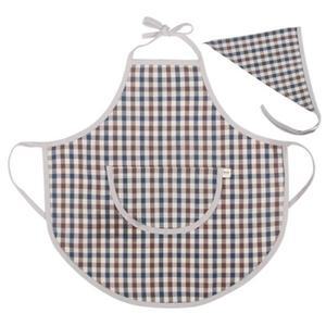 유아 미술 앞치마 세트 (체크브라운) 요리 두건 어린이집 학원 주니어