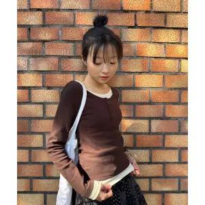 후아유 WHO.A.U 레이어드 헨리 넥 롱 슬리브 티셔츠 WHLAG2283F 138673