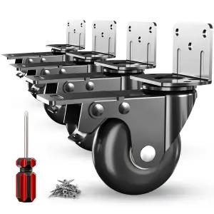 측면 마운트 플레이트 캐스터 휠 - 두꺼운 L자형 마운팅 헤비 듀티 800 LBS 세트 4개 브레이크 360° 회전