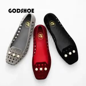 갓슈 펄골드링 플로킹 젤리슈즈 플랫슈즈 단화