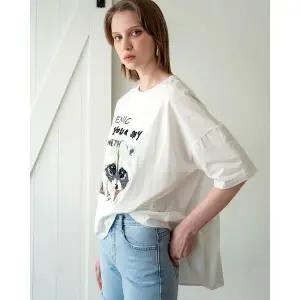 [하프클럽/]라쿤 프린트 언발 루즈핏 티셔츠 MK06TS300FJJ