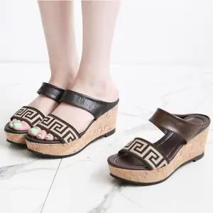 [트리샤] 천연소가죽 고급 패턴 웨지 슬리퍼 SG048