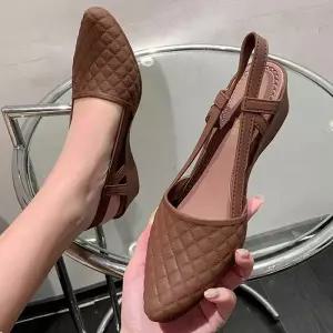 [오노마] ONM 여성 4cm 미들굽 웨지힐 젤리슈즈 체크패턴 뾰족코