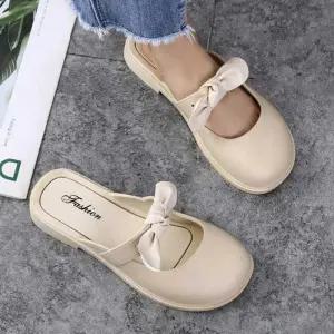 [오노마] ONM 여성 경량 리본장식 플랫 뮬 슬리퍼 낮은굽 데일리