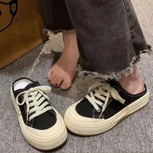 [오노마] ONM 여성 배색 캔버스 스니커즈 뒷꿈치 오픈 운동화 뮬