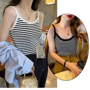 [오노마] ONM 스트라이프 민소매 데일리 레이어드 스판 여성 나시
