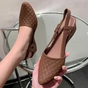 [라일리의류] Rly 여성 4cm 미들굽 웨지힐 젤리슈즈 체크패턴 뾰족코