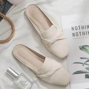 [라일리의류] Rly 리본 밴드장식 여성 뮬 블로퍼 플랫 슬리퍼 각진앞코