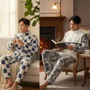 극세사 남성 수면잠옷 수면바지 상하세트 겨울 지퍼 집업 보온