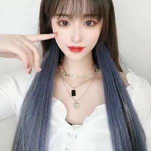 그라데이션 헤어피스 5p세트 애쉬블루 인조모부분가발 컬러브릿지
