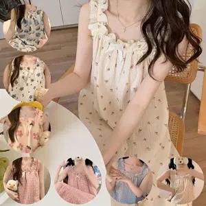 플로럴프린트파자마 캡내장 원피스 여름잠옷 여성용 (HSJ-WFI0QVO)