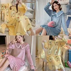 여성 여자 극세사 밍크 수면 원피스 잠옷 파자마 (HSJ-WD28FE3)