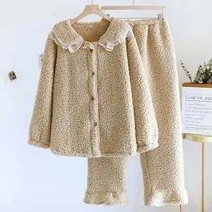 여자 파자마 파티 여행 룩 투피스 잠옷 세트 긴팔 (HSJ-WF65D07)