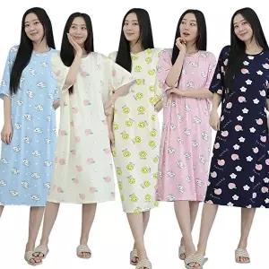 여성 피치 반팔 원피스 잠옷 스판 홈웨어 파자마 ops (HSJ-WE8C41E)