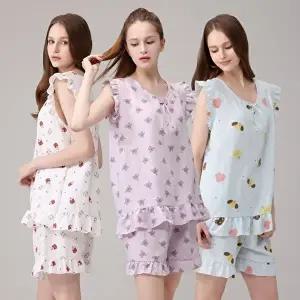여성 민소매 여름 잠옷 세트 홈웨어 (HSJ-WFI9MDZ)