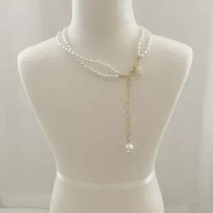 레이어드 목걸이 진주 더블 로즈