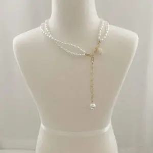레이어드 목걸이 진주 더블 로즈