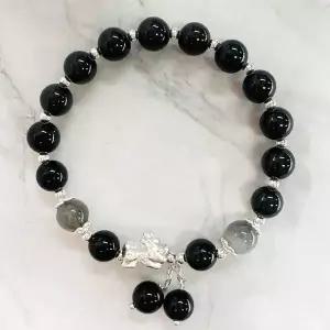 TBZ H23 흑요석 문스톤과 순은 비휴 재물운 액막이팔찌