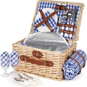 해피 피크닉 바구니 세트 2인용 - 방수 담요와 단열 라이너가 포함된 위커 야외 캠핑 파티 휴일을 위한