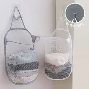 [MK]원터치 매쉬망 벽걸이 접이식 빨래바구니 2개 205115