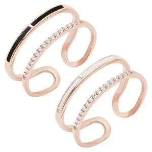 [하프클럽/]14KGP 화이트 블랙 더블 프리사이즈 패션 링 반지