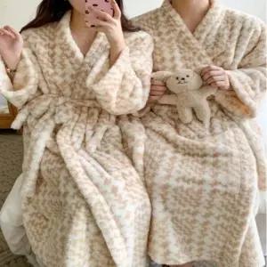 극세사수면가운 여성 남성 커플 겨울 따뜻한 홈웨어 극세사 수면 가운