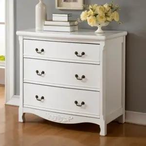 가구산책 화이트 원목 엔틱 900 3단 서랍 수납장 B2817