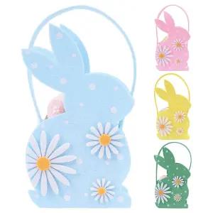 부활절 토끼 펠트 바구니 데이지 꽃 디자인의 귀여운 모양 가방 알 사냥을 위한 다채로운 봄 선물 사탕