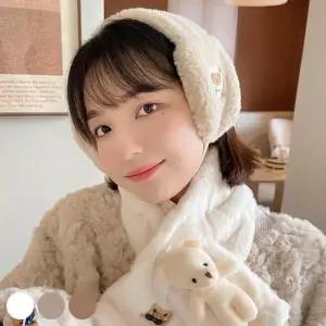 방한무지귀마개 뽀글뽀글 양털 곰돌이 패치 따뜻한 귀마개 URD-188