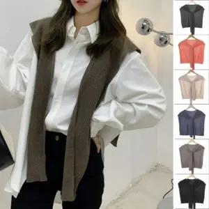 니트 레이어드 데일리 숄 베스트 가디건 LED-RSIS-122