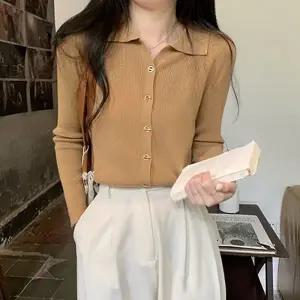 캐주얼 여성 카라 가디건 금장 단추 디자인 LK-G029