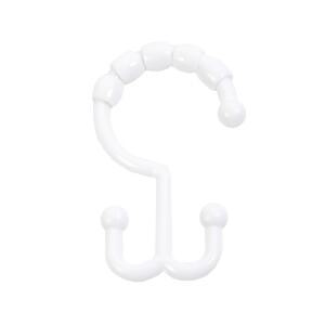 케니 - 샤워 커튼 링, 이중 걸이 고리가 있는 방청 활공 플라스틱 구슬 디자인, 표준 봉, 쉽게 설치할 수 12개 세트, 흰색