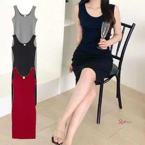 베이직 일자 슬립 이너 나시 드레스 무지 원피스pqr659