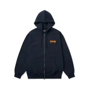 THRASHER 플레임 로고 집업 후디 네이비