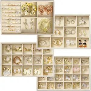 카티시오 주얼리 서랍 정리함 스태커블 트레이 4세트 삽입 벨벳 및 귀걸이 목걸이 반지 팔찌용 디스플레이