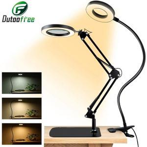 5x 30x 돋보기가있는 USB 접이식 유리 스윙 암 디밍 가능 조명 LED 데스크 라이트 색 모드