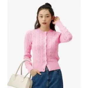폴로 W 케이블 니트 코튼 크루넥 가디건카디건 - 핑크 443366