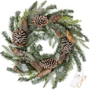 푹스드레 조명 크리스마스 화환 19인치 파인콘 캐롤라이나 글리터 파우더가 들어간 수제 도어 벽 창문 또는