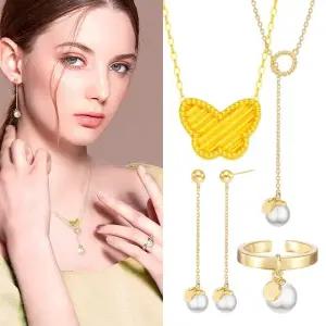 [골드퀸즈] 24K 순금 퀸즈 버터플 세트 (24K 펜던트 + 체인 목걸이 + 진주드롭3종세트)