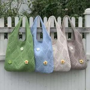 데일리 여성 니트 직물 플라워 에코백